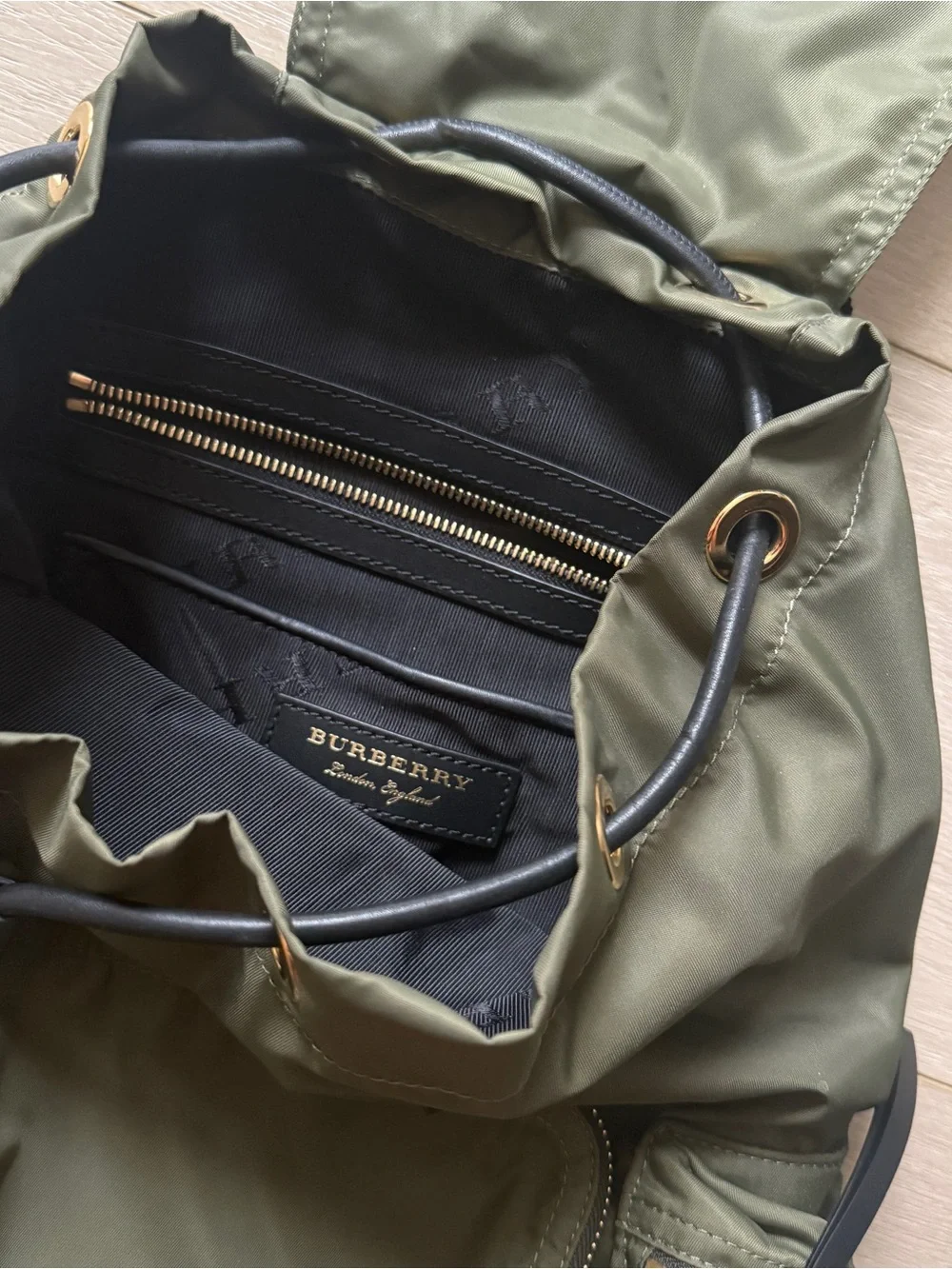 Burberry Technical Nylon and Leather Rucksack Green